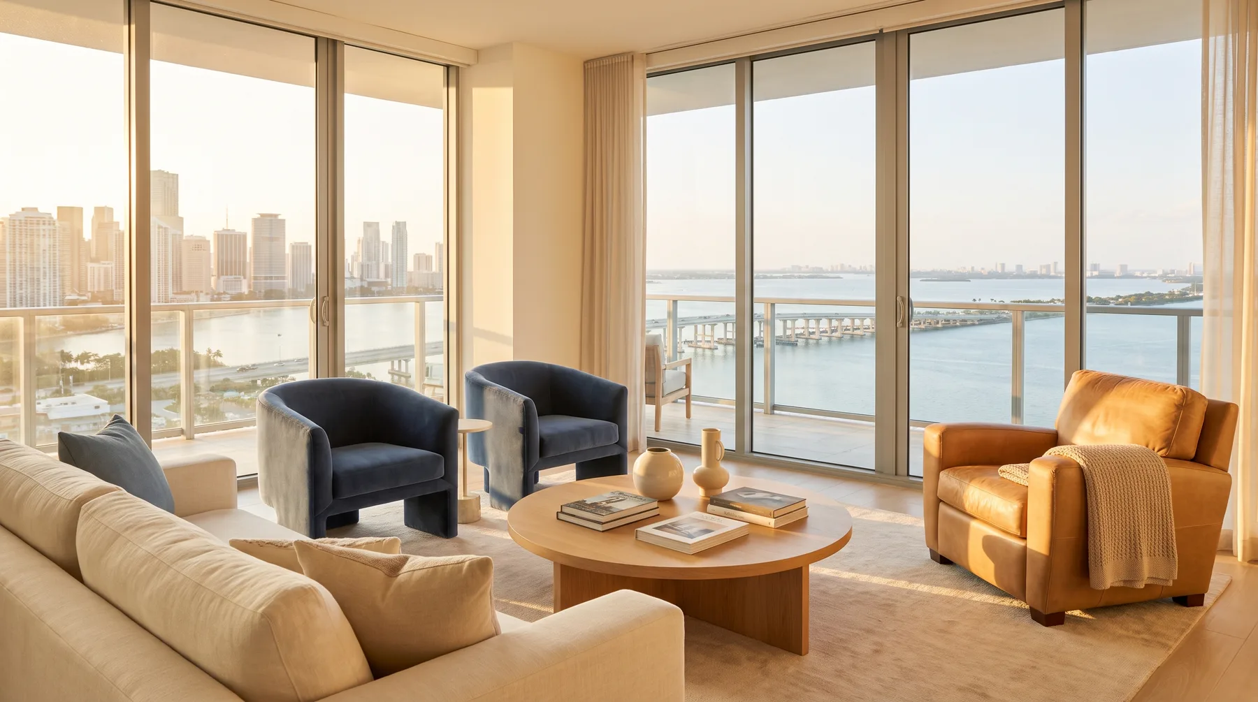 Sunlit Miami high-rise residence overlooking Biscayne Bay