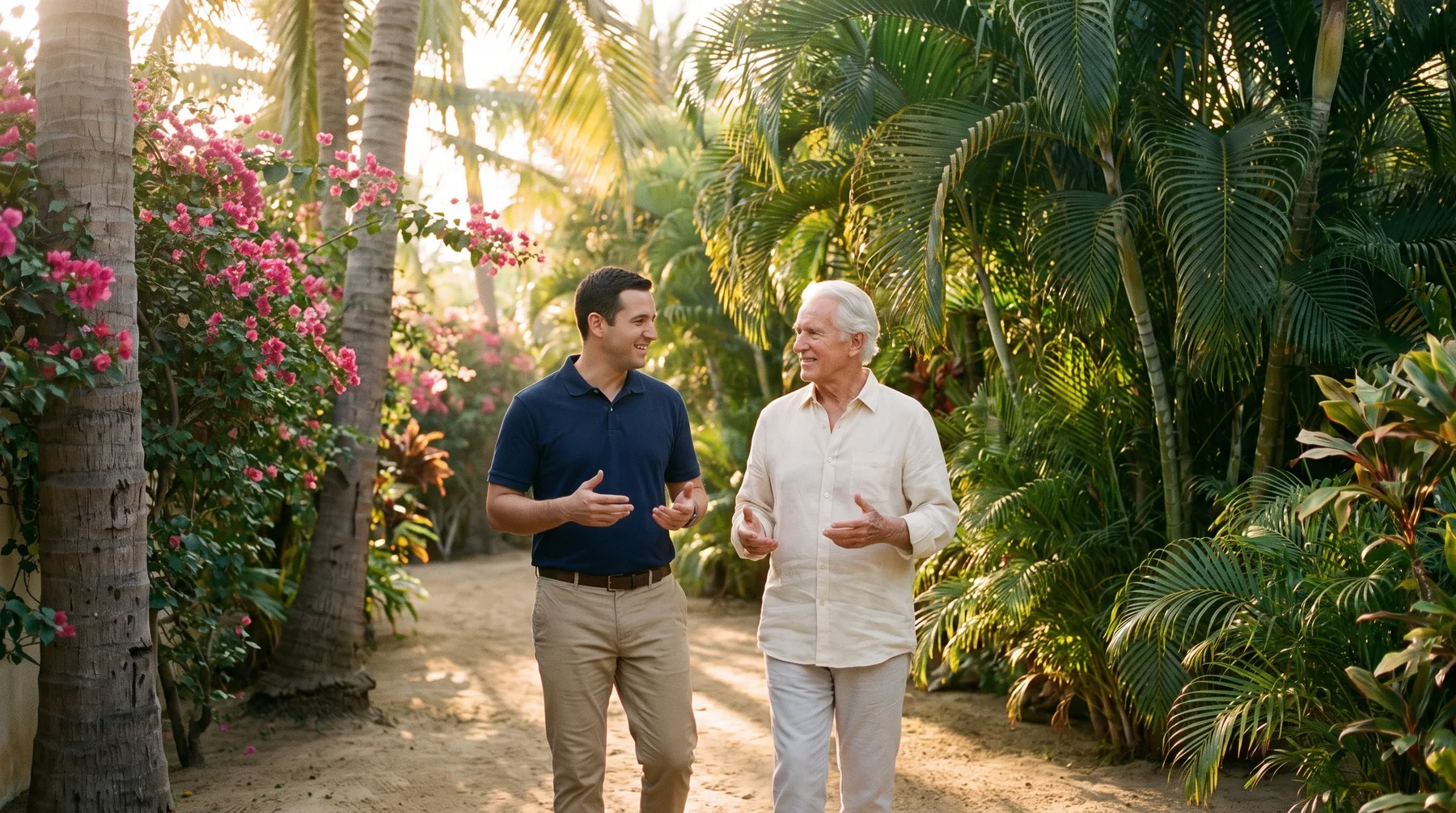 An allaround Care Professional walking outdoors with a recovering client
