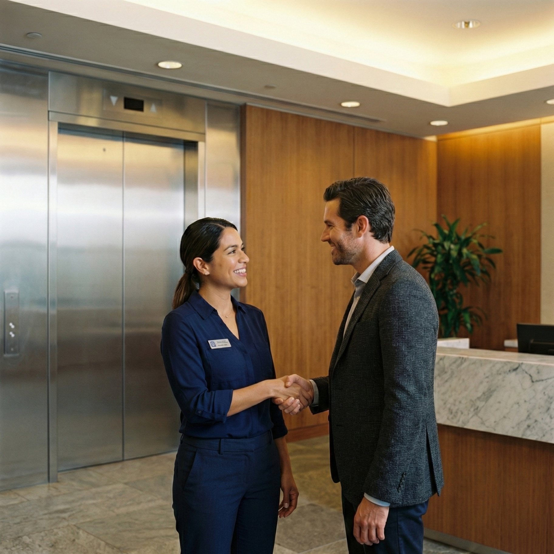 Registered nurse from allaround Concierge Care shaking hands with a hospital discharge planner, referral partner for concierge home care in Miami-Dade and Monroe Counties